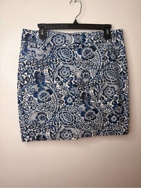 Blue Floral Print Cotton Blend Skirt